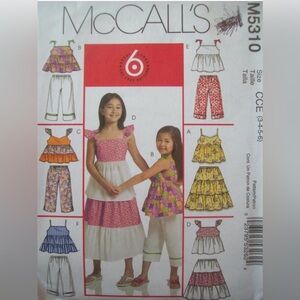 McCalls Pattern M5310 
EASY SEW 
Girls Skirt, Top, Capris Sizes 3-6 Uncut/FF NOS
